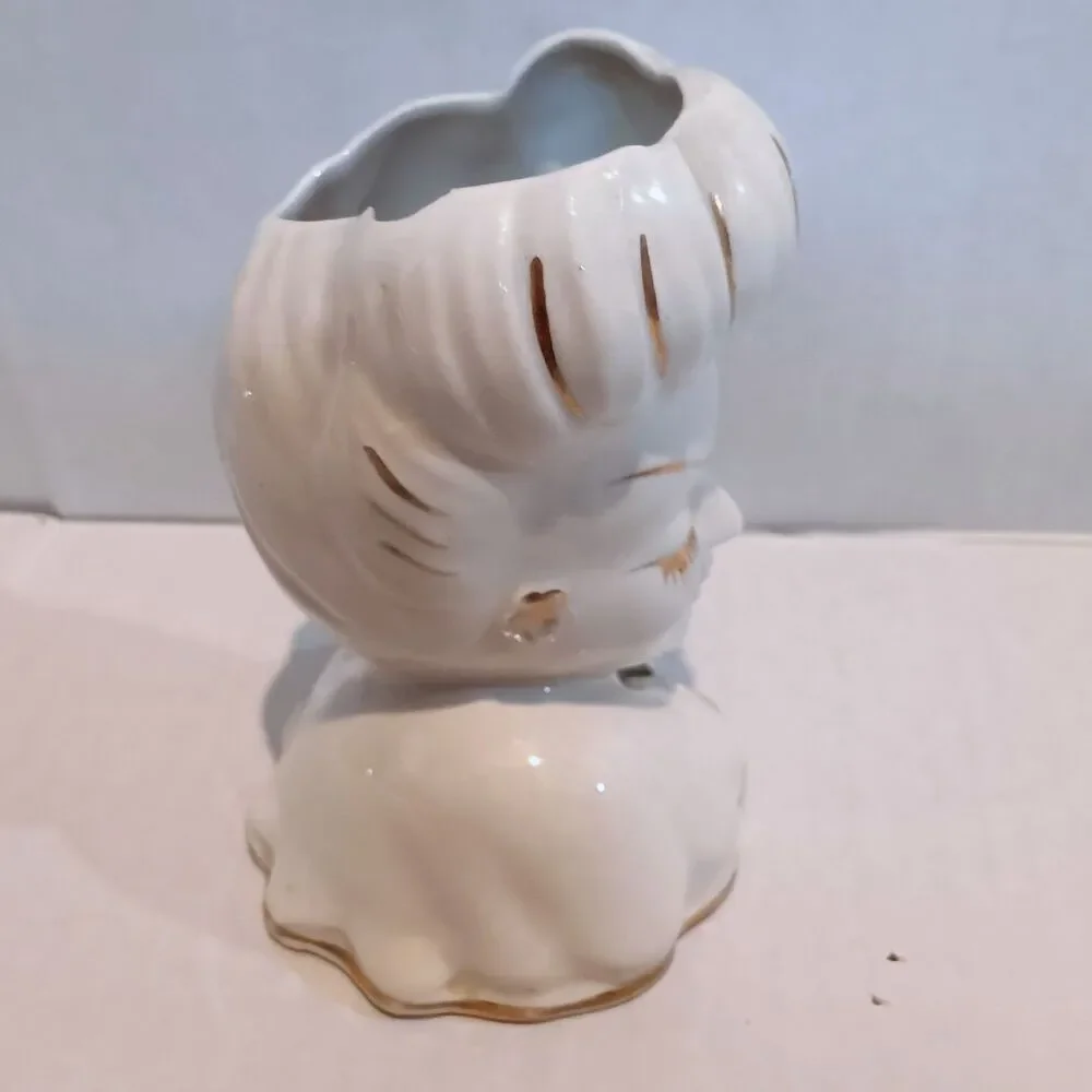 Vintage Glamour Girl Porcelain Head Vase-1950s-Applied Rose-Gold Accents - Picture 4 of 10